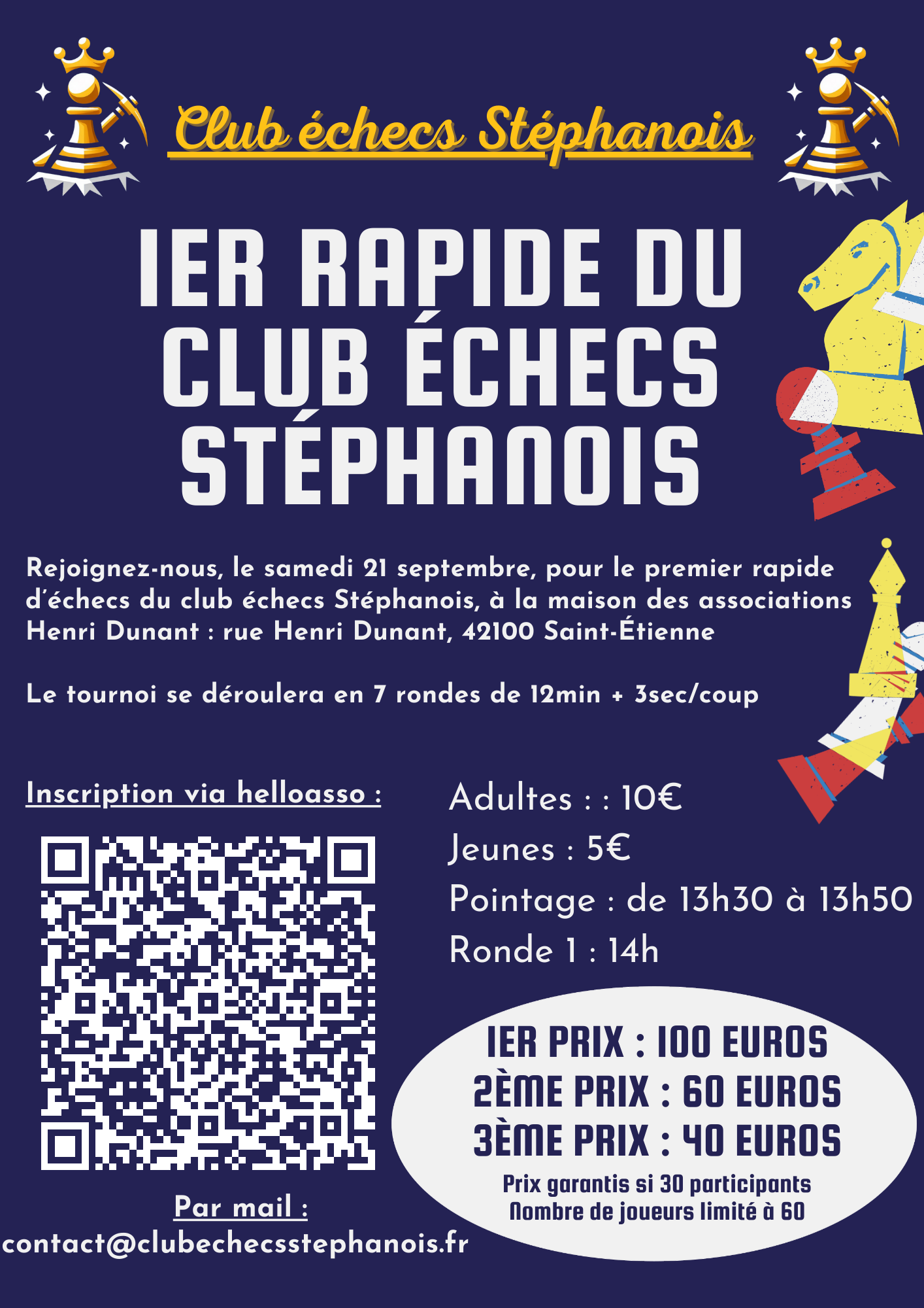 1er tournoi rapide FIDE du Club échecs Stéphanois @ Maison des associations Henri Dunant rue Henri Dunant Saint-Étienne, 42100 France